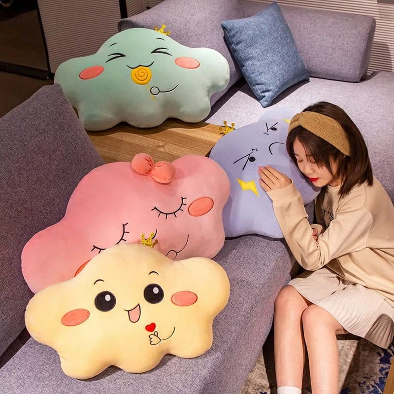 Peach Cuddle Moody Cloud Cushion for Kids Room (45x45 cm, Loving Yellow) Europian Velvet Cushion for Kids, Luxury Kids Furnishing, Decorative Cot Cushion, Nursery Décor, Baby Pillows - Image 4