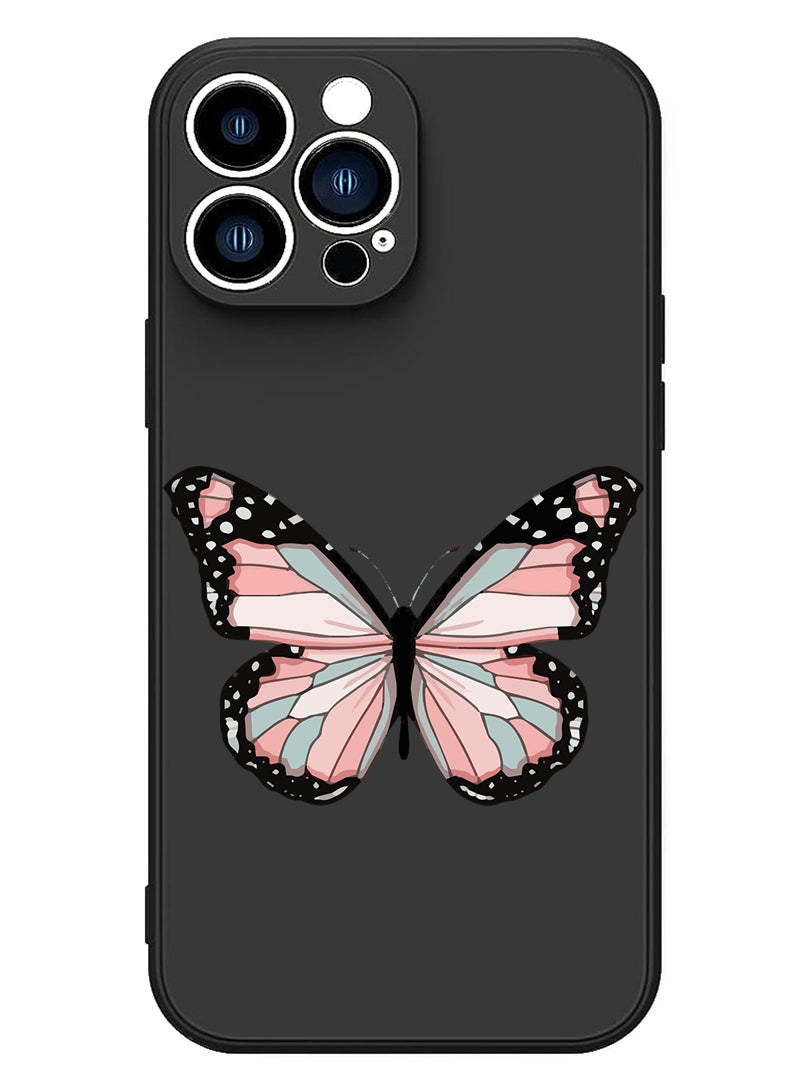 Theodor Protective Slim Fit Case Liquid Silicone Cover with Full Body Protection Anti-Scratch Shockproof Case For iPhone 15 Pro Max Black - Butterfly-01 - Image 1