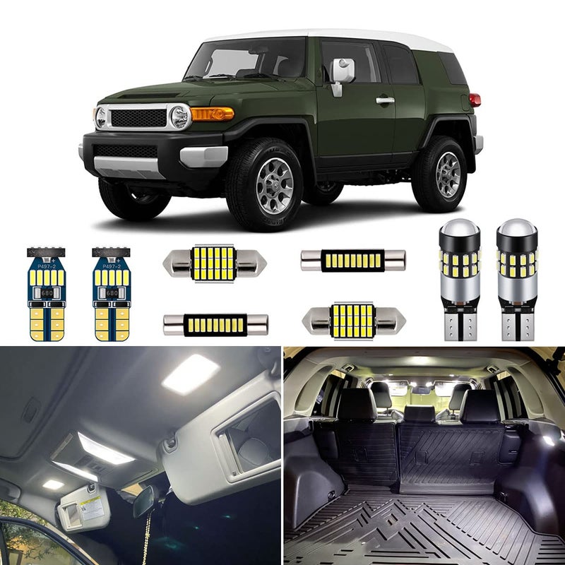 مجموعة أضواء LED داخلية بيضاء مكونة من 8 قطع لسيارة تويوتا FJ كروزر 2007 2008 2009 2010 2011 2012 2013 2014 لمبات LED فائقة السطوع 6000K مع أداة التركيب