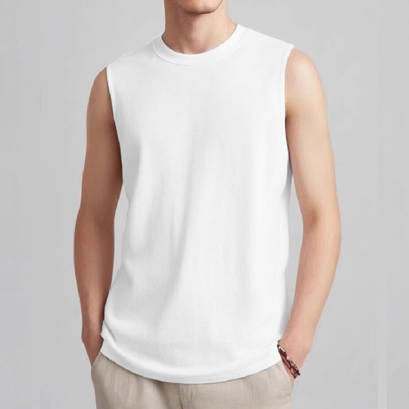 Pure Cotton Vest Men'S Fashionable Summer Outer Wear Fitness Basketball Solid Color White Sleeveless T-Shirt Wide Shoulder Sweatshirt Sports Waistcoat - Image 2