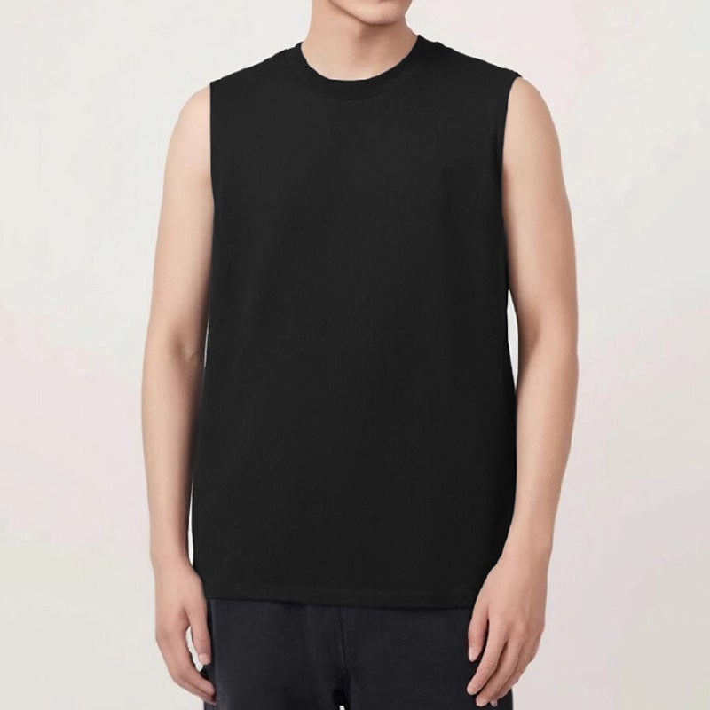 Pure Cotton Vest Men'S Fashionable Summer Outer Wear Fitness Basketball Solid Color White Sleeveless T-Shirt Wide Shoulder Sweatshirt Sports Waistcoat - Image 1