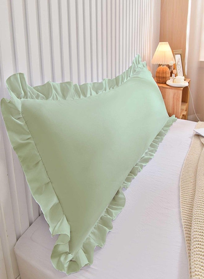 Nanko Body Pillow Case Cover 1 Pack 20x54, Sage Green Ruffled Boho Soft Shabby Chic Microfiber Long Decorative Pillow Covers/Pillow Shams, Comfortable Body Pillowcase for Women Men - Image 2