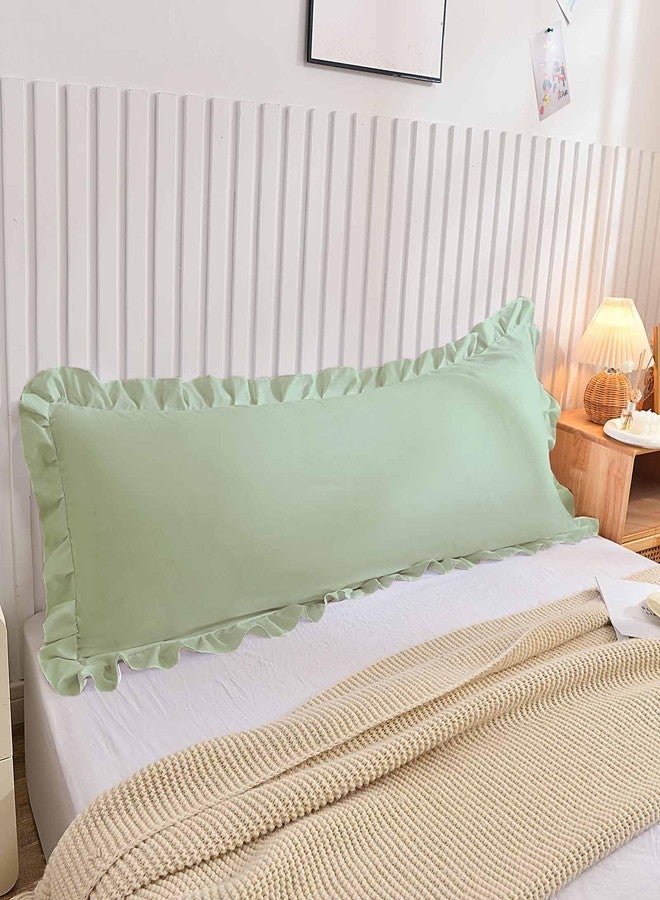 Nanko Body Pillow Case Cover 1 Pack 20x54, Sage Green Ruffled Boho Soft Shabby Chic Microfiber Long Decorative Pillow Covers/Pillow Shams, Comfortable Body Pillowcase for Women Men - Image 1