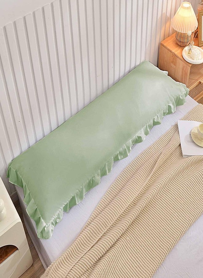 Nanko Body Pillow Case Cover 1 Pack 20x54, Sage Green Ruffled Boho Soft Shabby Chic Microfiber Long Decorative Pillow Covers/Pillow Shams, Comfortable Body Pillowcase for Women Men - Image 4