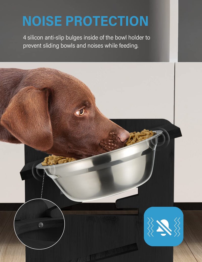 Vantic Elevated Dog Bowls, Adjustable Raised Dog Bowl Stand for Medium Sized Pet, Sturdy Bamboo Food Feeder with 2 Stainless Steel Dishes, Black - Image 5