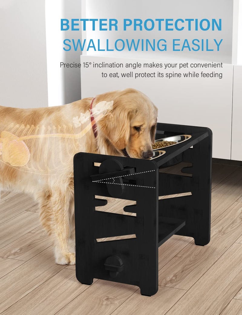 Vantic Elevated Dog Bowls, Adjustable Raised Dog Bowl Stand for Medium Sized Pet, Sturdy Bamboo Food Feeder with 2 Stainless Steel Dishes, Black - Image 4