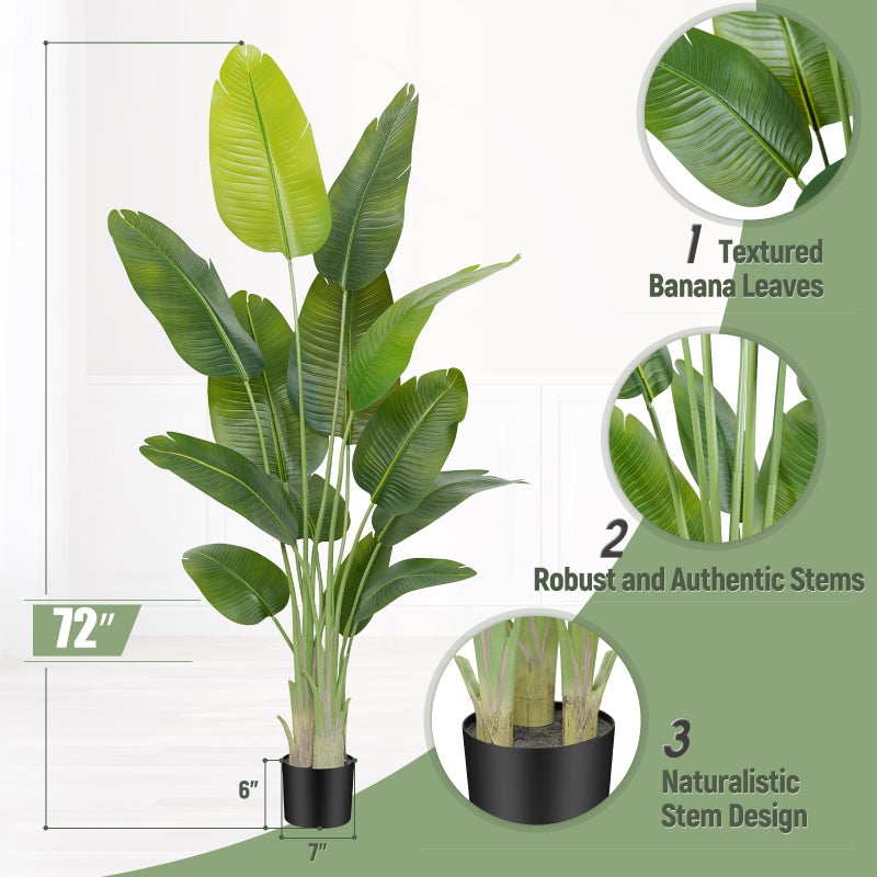 Keeplush Lifelike Bird of Paradise Artificial Plant,6ft Faux Banana Leaf Tree with 13 Trunks - Perfect Indoor Silk Floor Plant for Home Decor in Living Room, Office, and Bedroom 1Pack - Image 2