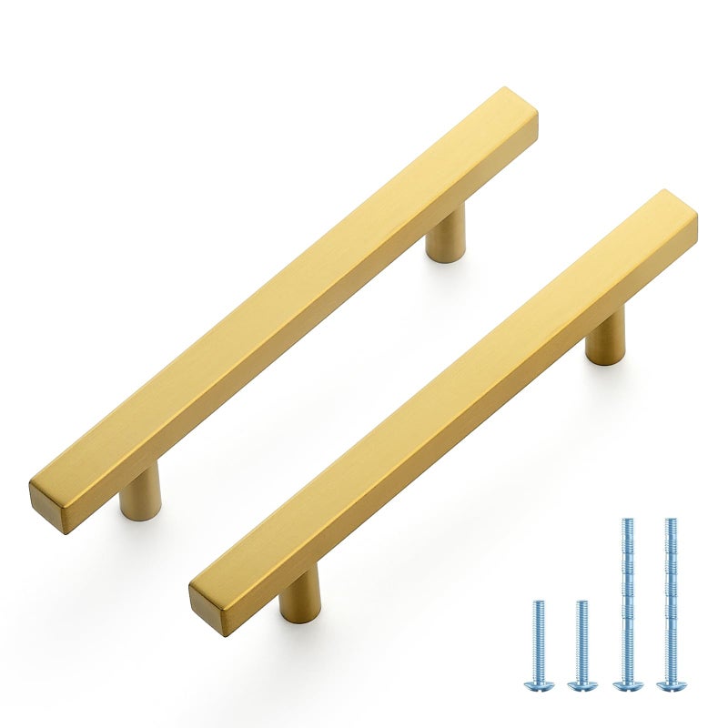 JOY DECOR 10 Pack 4 Inch Brushed Brass Square Cabinet Handles Stainless Steel Cabinet Hardware Pulls for Kitchen and Drawers with 625 Inch Overall Length - Image 2