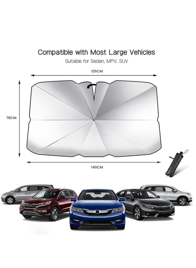 ELTRAZONE Car Sun Shade Umbrella (55x31 inches) - Upgraded Titanium Silver Foldable Design for Front Windshield - Image 4