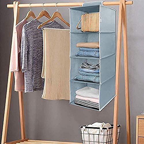 EBOFAB EBOFAB Hanging 4Shelf Closet Wardrobe Organizer 30 x 30 x 80 cm Foldable 4 Layer WardrobeMulticolour  - Image 5