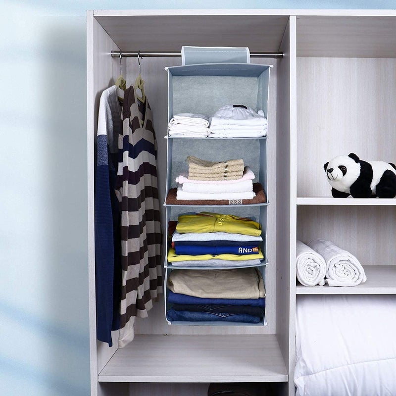 EBOFAB EBOFAB Hanging 4Shelf Closet Wardrobe Organizer 30 x 30 x 80 cm Foldable 4 Layer WardrobeMulticolour  - Image 2