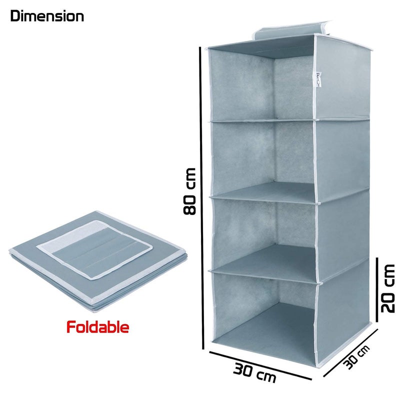 EBOFAB EBOFAB Hanging 4Shelf Closet Wardrobe Organizer 30 x 30 x 80 cm Foldable 4 Layer WardrobeMulticolour  - Image 3