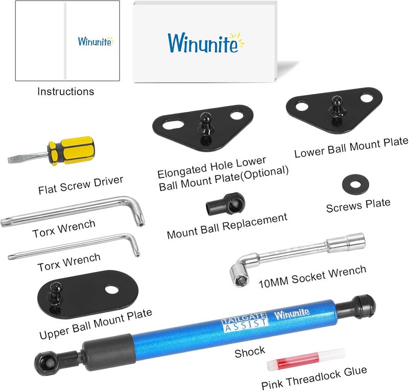 Winunite Compatible with 2015-2025 F150 Blue Tailgate Assist – Stainless Steel Material, Quiet Controlled Descent, No More Slamming Down, No Drill Bolt-On Installation with All Tools Included - Image 5