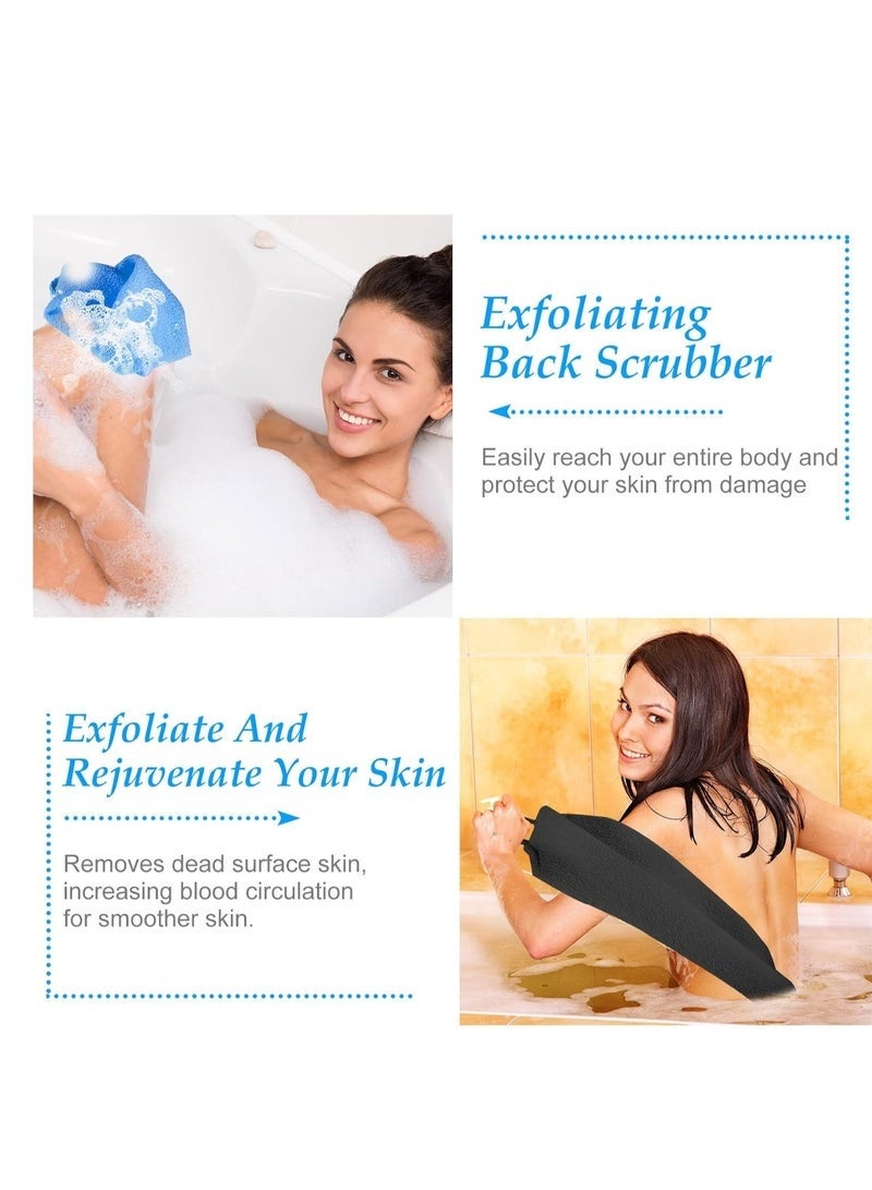 يلا جوي 4 قطع من فرشاة تقشير الظهر بمقابض، ليفة استحمام من النايلون بطول ممتد لتقشير الجسم، حزام غسيل قابل للتمدد للرجال والنساء (أزرق + رمادي) - Image 4