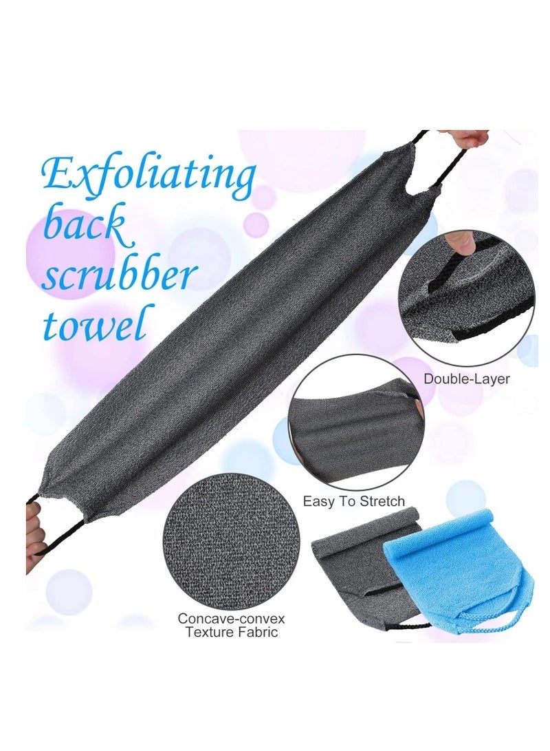 يلا جوي 4 قطع من فرشاة تقشير الظهر بمقابض، ليفة استحمام من النايلون بطول ممتد لتقشير الجسم، حزام غسيل قابل للتمدد للرجال والنساء (أزرق + رمادي) - Image 5