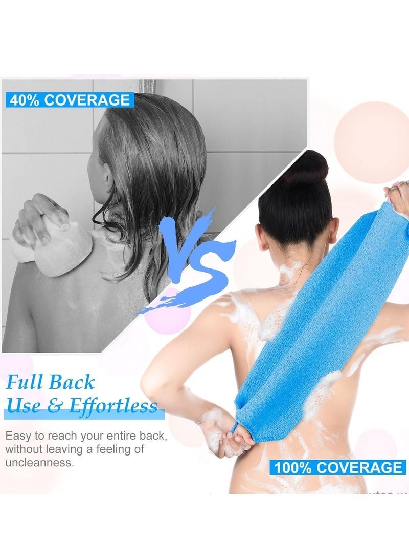 يلا جوي 4 قطع من فرشاة تقشير الظهر بمقابض، ليفة استحمام من النايلون بطول ممتد لتقشير الجسم، حزام غسيل قابل للتمدد للرجال والنساء (أزرق + رمادي) - Image 3