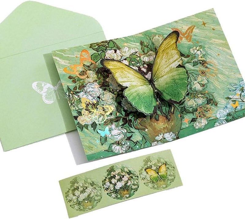 كاست ويف بطاقة معايدة على شكل فراشة وزهرة منبثقة، بطاقة معايدة ثلاثية الأبعاد مع مغلف، بطاقات احتفال، هدايا مصنوعة يدويًا للنساء والزوجات والابنات وعيد الأم وأذكركم بالذكرى السنوية - Image 1