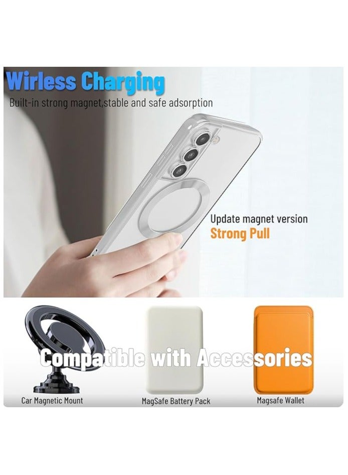 Compatible Galaxy S21 Plus Case with Camera Lens Protector (Compatible with MagSafe) Magnetic Anti-Scratch Shockproof Protective Samsung Galaxy S21+ Case for Women Men - Silver - Image 3