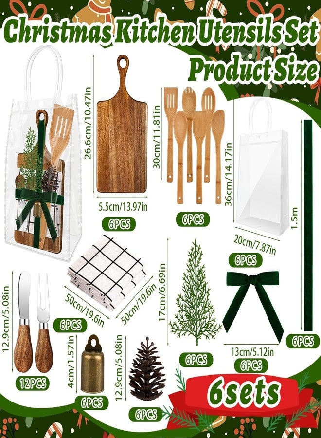 Gosodeny 6 Set Christmas Gift Kitchen Utensils Set Acacia Spatula Mini Cheese Board Pine Cones for Christmas Kitchen Holiday Gift Party Decor - Image 2