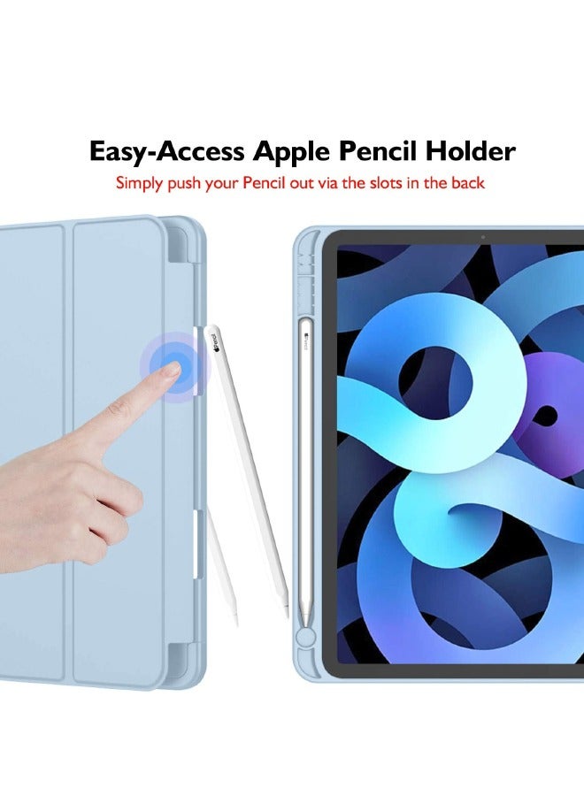 جراب واقٍ لجهاز iPad Air 5th Generation 2022 / iPad Air 4th Generation 2020 10.9 بوصة مع حامل أقلام رصاص ، يدعم معرف اللمس والاستيقاظ / النوم التلقائي ، جراب ذكي ثلاثي الطي (أزرق سماوي) - Image 3