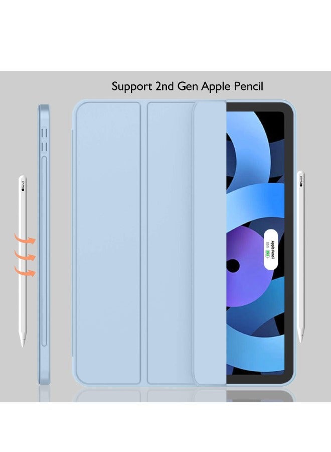 جراب واقٍ لجهاز iPad Air 5th Generation 2022 / iPad Air 4th Generation 2020 10.9 بوصة مع حامل أقلام رصاص ، يدعم معرف اللمس والاستيقاظ / النوم التلقائي ، جراب ذكي ثلاثي الطي (أزرق سماوي) - Image 5