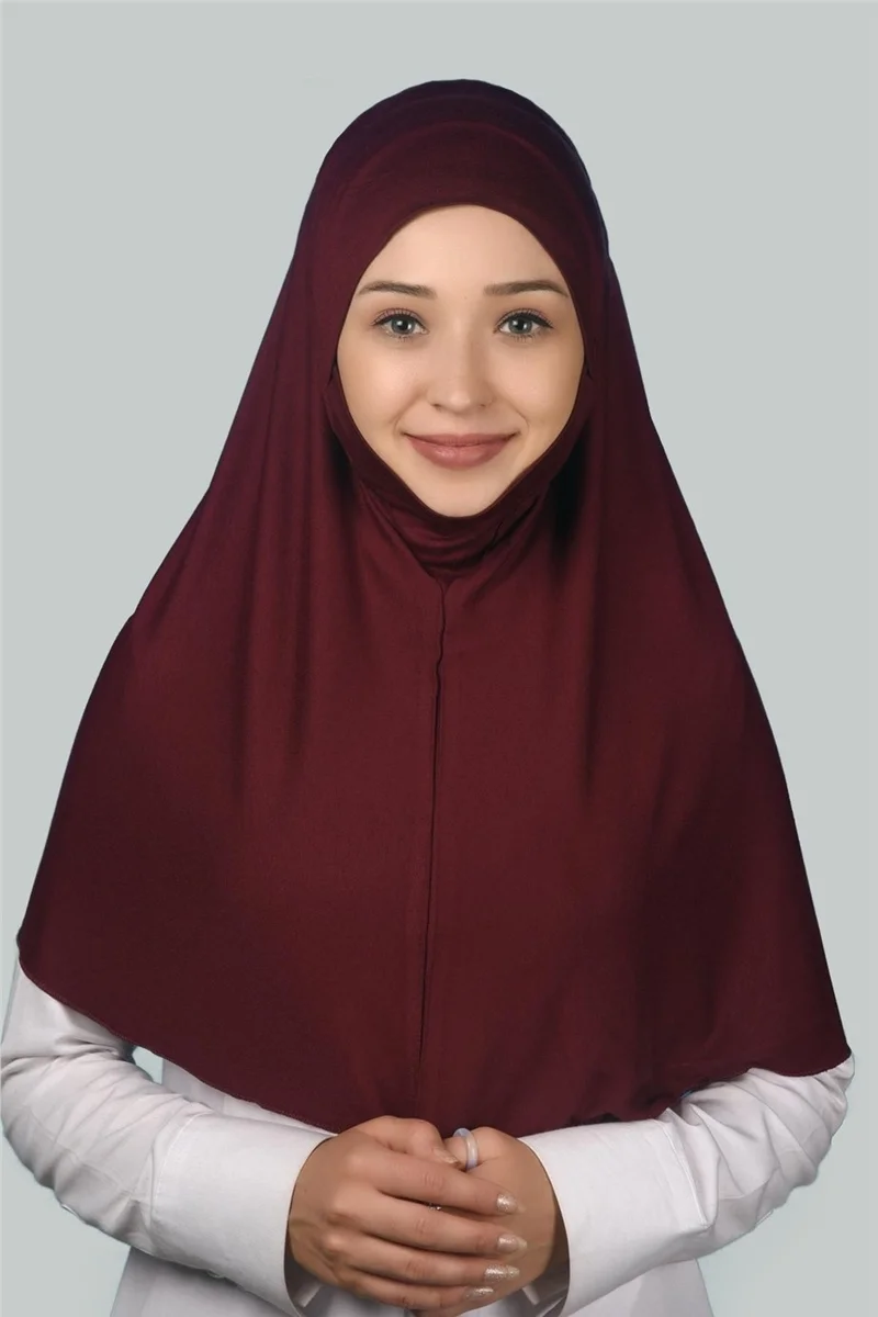 التوبة Ready-made Turban Practical Scarf with Veil Hijab with Nikap - Prayer Cover Soufflé (Xl) - Claret Red
