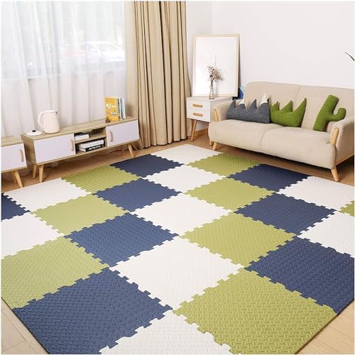 SIGNATRON Puzzle Flooring || Kids Interlocking Play mat || Shop Floor Mat || Kitchen Floor Mat || Pet Mat ||12 MM Thick (4 Tiles - 16 Square Feet, Navy Blue - Green - White) - Image 1