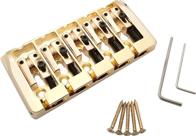 guyker 5 String Bass Bridge with Locking Zinc Saddles – Dual Load Type A Bridges String Space 19mm Replacement for Jazz Bass or Precision Electric Instruments (Golden) - Image 1