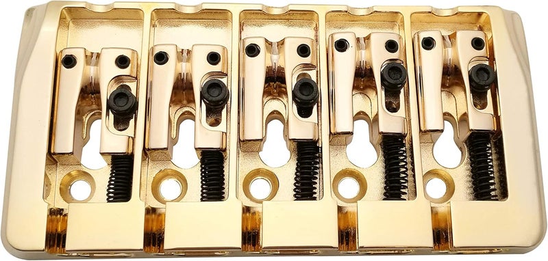 guyker 5 String Bass Bridge with Locking Zinc Saddles – Dual Load Type A Bridges String Space 19mm Replacement for Jazz Bass or Precision Electric Instruments (Golden) - Image 2
