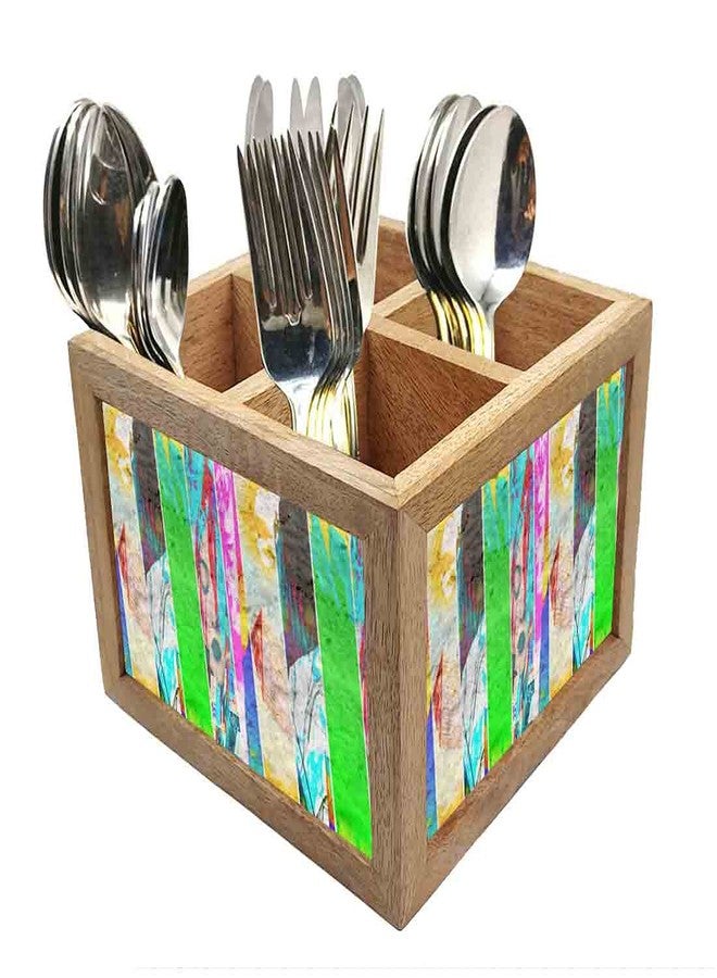 Nutcase Wooden Cutlery Stand Holder Silverware Caddy Spoons Forks Knives Organizer for Dining Table & Kitchen -Made in India-Spoons NOT Included - Mix Colors - Image 1