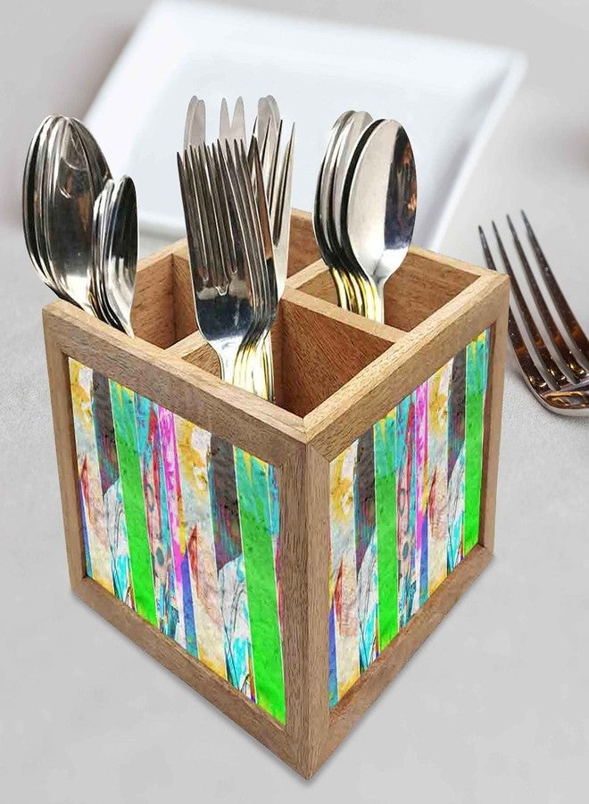 Nutcase Wooden Cutlery Stand Holder Silverware Caddy Spoons Forks Knives Organizer for Dining Table & Kitchen -Made in India-Spoons NOT Included - Mix Colors - Image 2