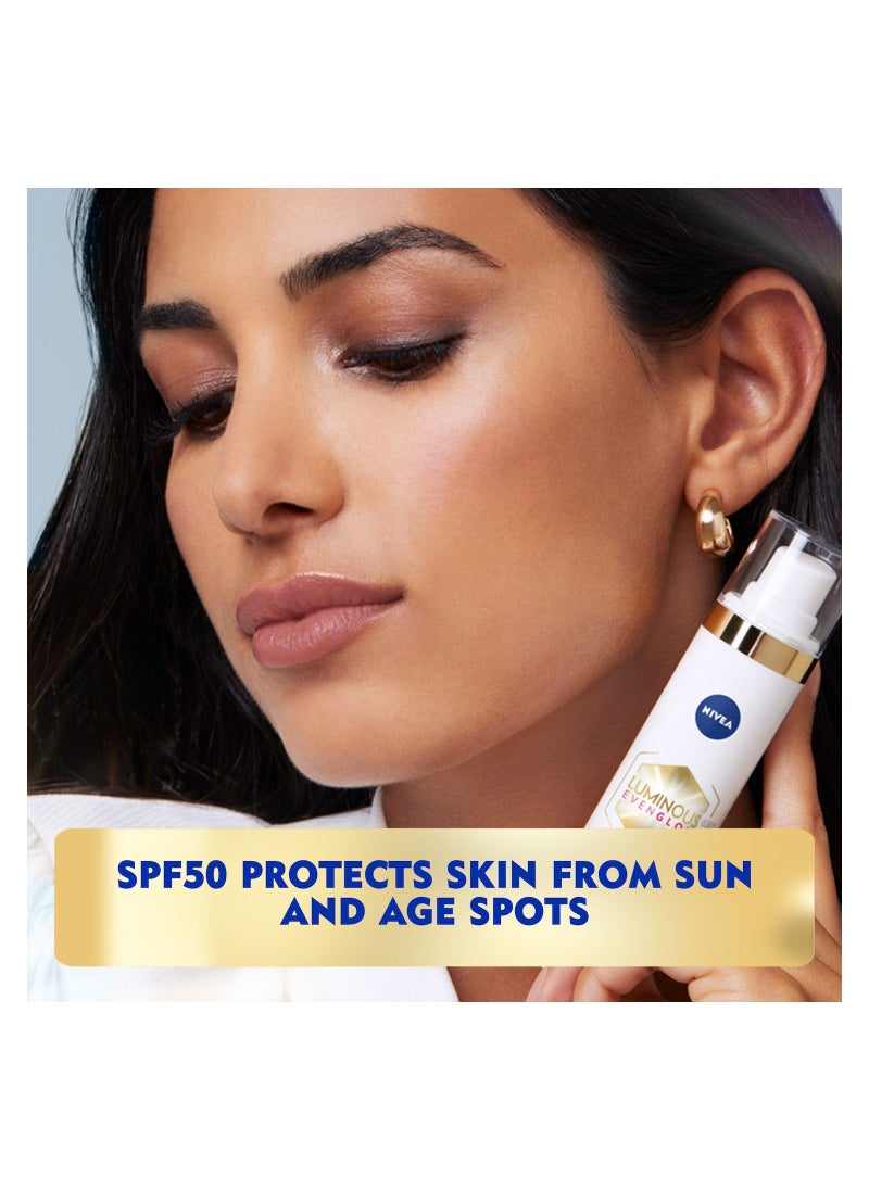 Nivea - NIVEA LUMINOUS 630 EVEN GLOW Anti Dark Spot bundle Face Fluid SPF 50 UVA and UVB Sun Protection 40ml and Anti Puffy Eyes Serum 15ml - Image 1