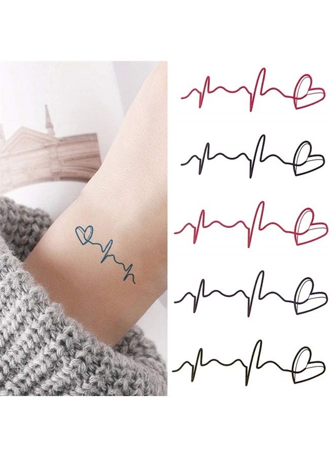 Oottati 2 Sheets Small Cute Temporary Tattoo Stickers Rose Heart Heartbeat suit for Kids Women - Image 3