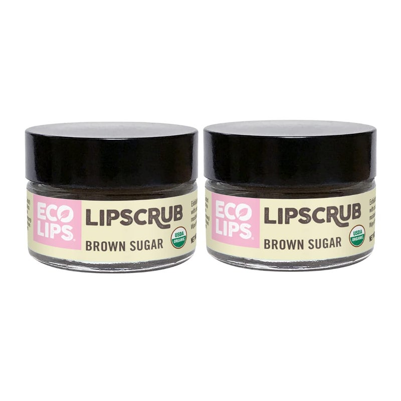 Eco Lips Brown Sugar Lip Scrub 2 Pack  100 Organic Lip Care Treatment with Organic Sugar and Coconut Oil  Gently Exfoliate and Polish Dry Flaky Lips 050 oz jars
