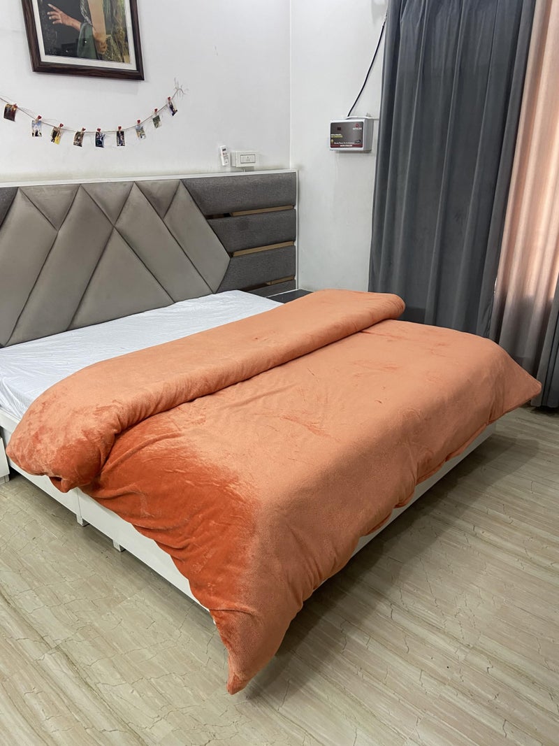 TIB Woolen Blanket Cover Double Bed | Duvet Cover King Size | Quilt Cover Double Bed with Zipper 300 GSM, 90x100, Orange - Image 1