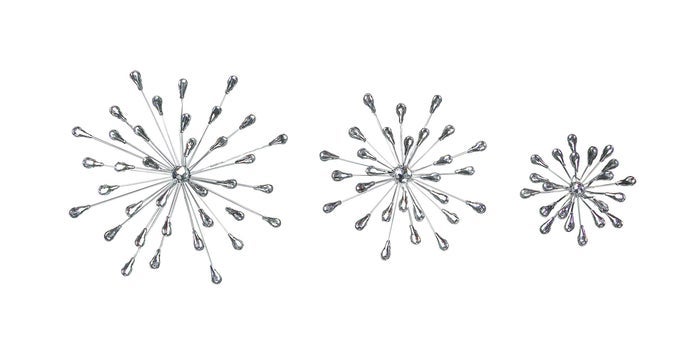 SET OF 3 METAL STARBURST WALL SCULPTURES SILVER FINISH DURABLE ELEGANT HOME DECOR12 9 6 DIAMETER EASY TO HANG CRYSTALADORNED EYECATCHING ACCENTS