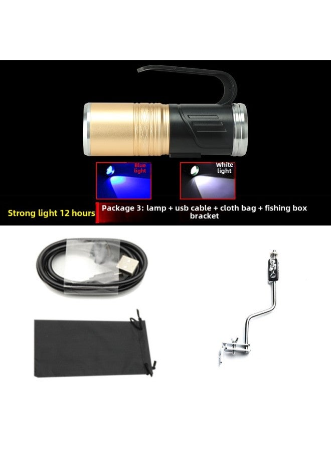 Highlight LED Night Fishing Lights Fishing Lights Blue Light Zoom Fishing Gear USB Strong Light Rechargeable Fish Flashlight-Color:2 Light Set 3: Lamp + Line + Cloth Bag + Fishing Box Rack  - Image 1
