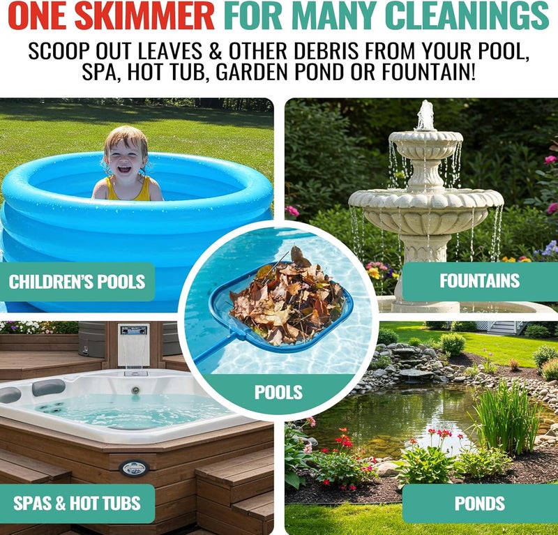 OSAMEDA 36" Hot Tub Pool Skimmer Net with Pole All-Metal Aluminum Frame & Handle for Small Above Ground Pools - Lightweight Pool Skimmer Net for Daily Leaves Bugs Removal Easy Cleaning, Metal Blue - Image 2