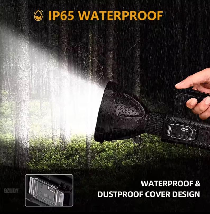 Earwig Rechargeable Spotlight Flashlight High Lumens 100000 Lumens Super Bright LED Searchlight with Tripod and USB Output IPX5 Waterproof 4 Modes Handheld Spotlight for Camping Black - Image 2