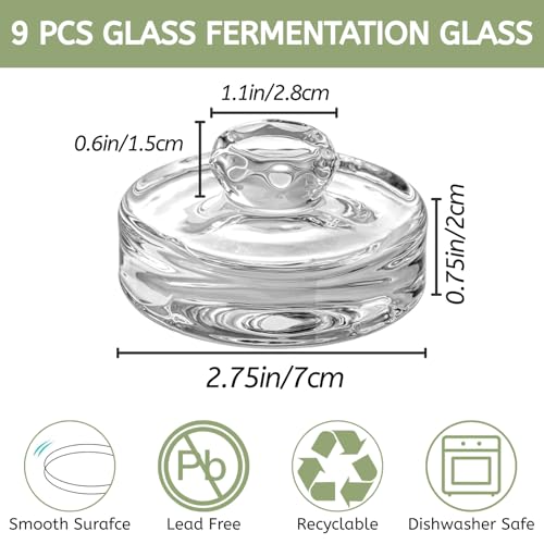 YOUEON 9 Pack Fermentation Glass Weights with Easy Grip Handles for Wide Mouth Mason Jars, Pickling Jars, Glass Fermentation Weights for Fermenting Kit, Sauerkraut, Kimchi and More - Image 2