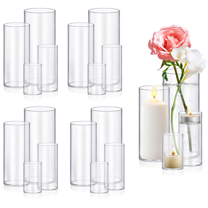 HomJoy 16 Pack Glass Cylinder Vases 4,6,8,10 Inch Tall Clear Flower Vase Hurricane Floating Candle Holder for Table Centerpiece Wedding Home Decor - Image 1