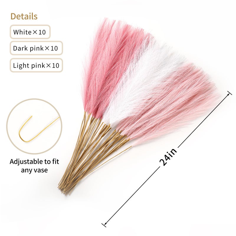 Wertuirk 30pcs Faux Pampas Grass - 24 Inch Pink Pampas Grass Home Decor, Artificial Colored Pompas Grass for Room Decor, Flower Arrangement, Wedding Centerpieces and Baby Shower Decorations - Image 2