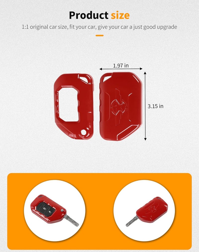 Hoolcar Key Fob Cover Case Key Holder Shell Remote Control Smart Key Fob Protector Compatible with Jeep Wrangler JL JLU & Gladiator JT 2018-2025, Red - Image 4