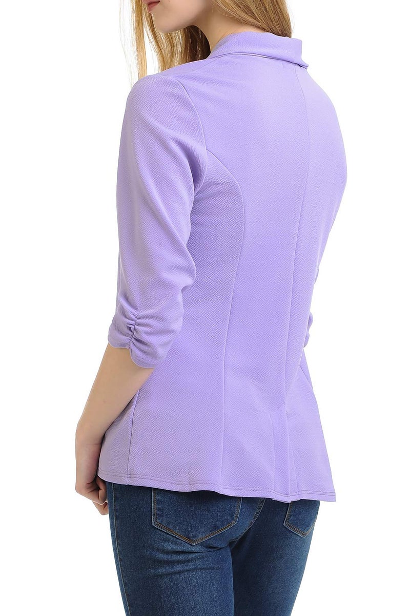 MINEFREE Women's 3/4 Ruched Sleeve Lightweight Work Office Blazer Jacket Lilac 1XL - Image 4