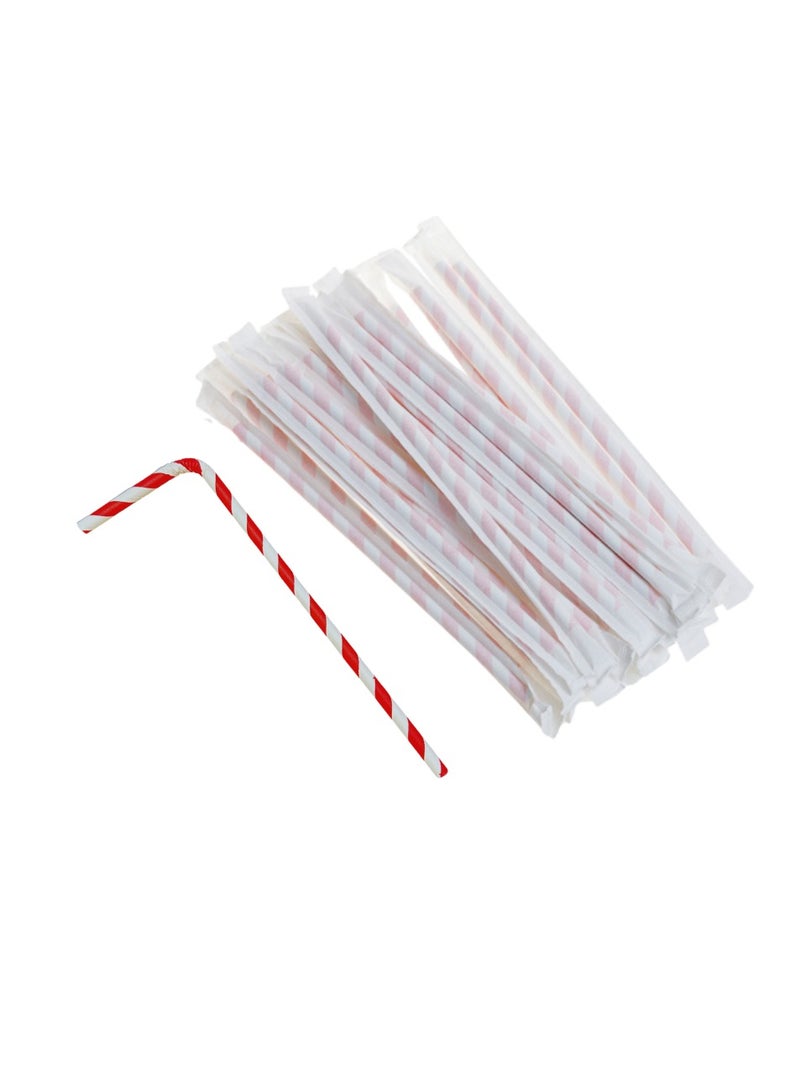 YASHTECH 6mm Red Stripe Paper Straws Individually Wrapped Pack of 500 - Image 1