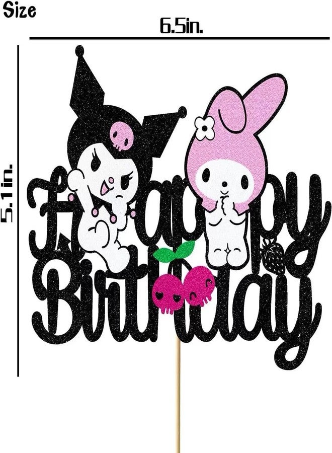 Jlemon 25pcs Cupcake Toppers with 1 Happy Birthday Cake Topper, Cute Anime Hello Pink Cat Themed Party Supplies, Perfect for Birthday Party Decorations (Style F) - Image 2