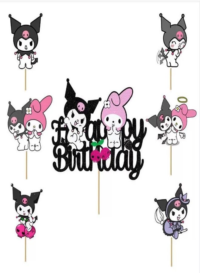 Jlemon 25pcs Cupcake Toppers with 1 Happy Birthday Cake Topper, Cute Anime Hello Pink Cat Themed Party Supplies, Perfect for Birthday Party Decorations (Style F) - Image 3