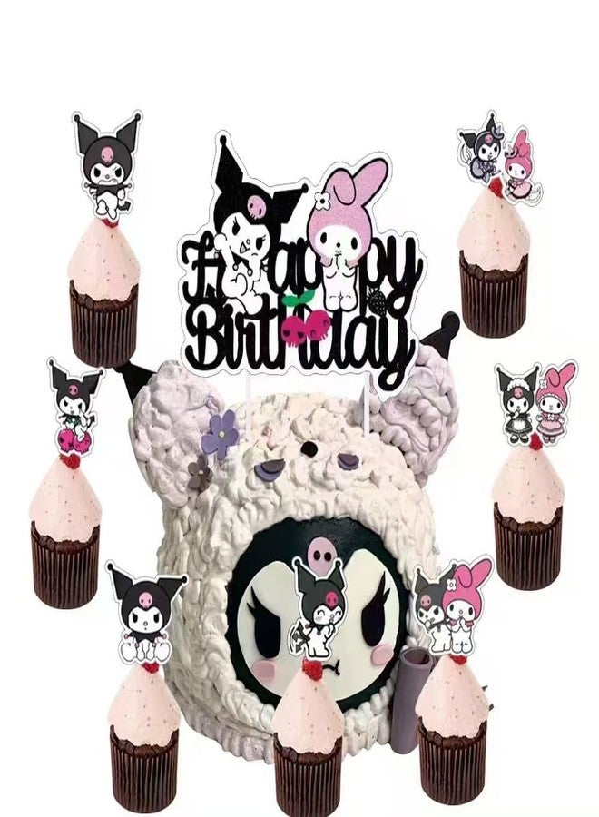 Jlemon 25pcs Cupcake Toppers with 1 Happy Birthday Cake Topper, Cute Anime Hello Pink Cat Themed Party Supplies, Perfect for Birthday Party Decorations (Style F) - Image 1