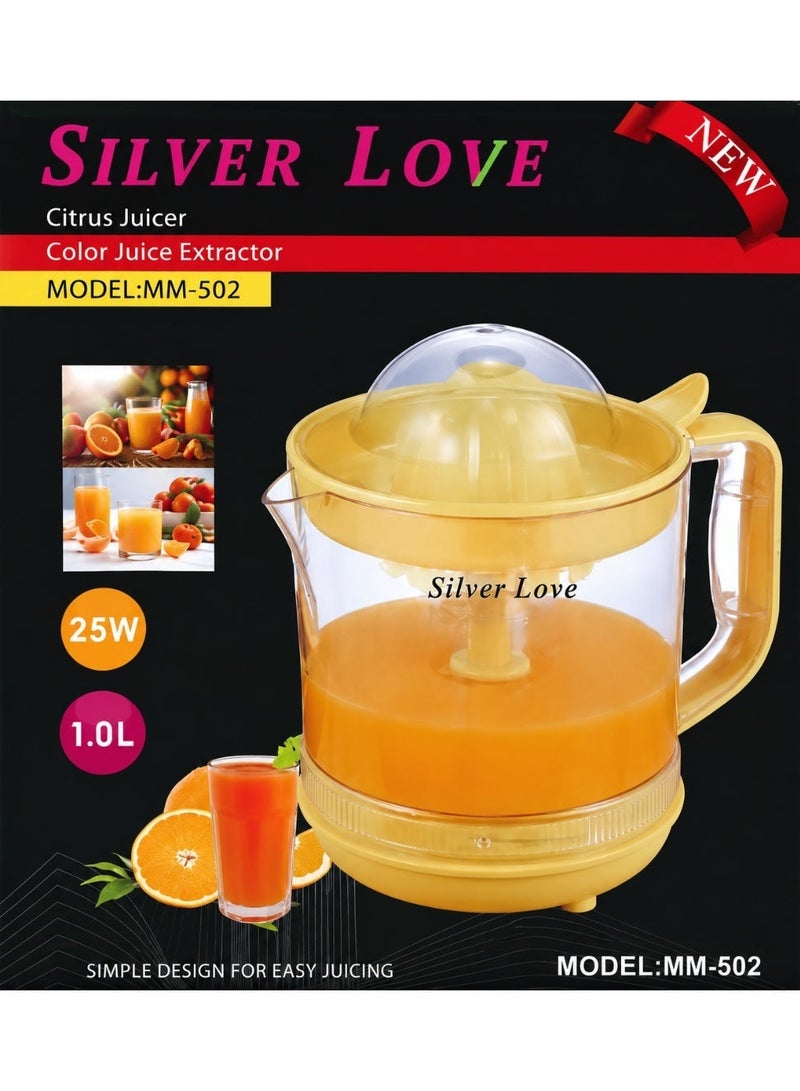 Silver Love Citrus Juicer Color Juice Extractor MM-502, 1.0L Capacity, 25W Compact Electric Juicer for Oranges & Citrus Fruits - Image 3