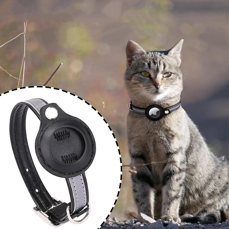 PINKE Reflective Cat Collar for AirTag, Lightweight Detachable Tracker Cat Collar with AirTag Holder, Anti-lost Collars, Adjustable PU Material, Suitable for Female Cats, Male Cats, Kittens and Puppie - Image 2